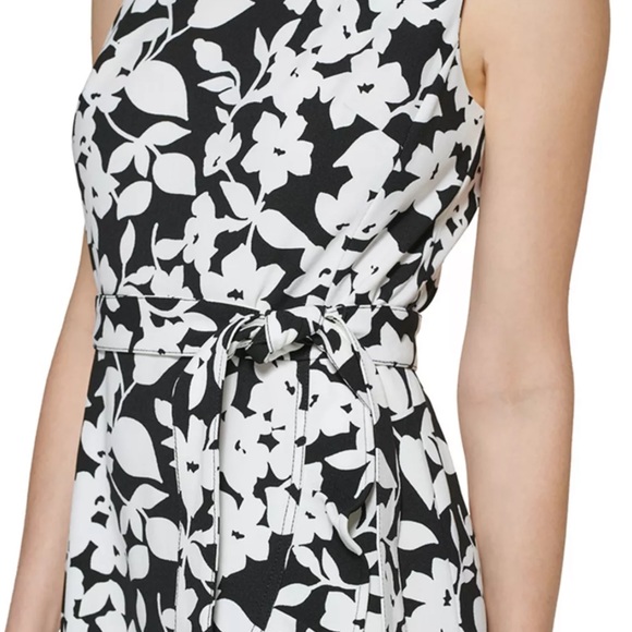 NWT CALVIN KLEIN PRINTED SCUBA CREPE SIDE ruffle dress. Black and white.… - Picture 5 of 12